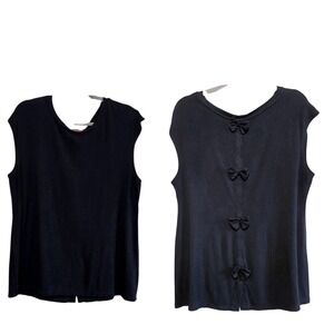 Coquette Bow Back Detail, Black‎ Sleeveless Knit Top L Catherine Alandrino Rayon